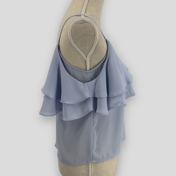 Forever 21 Ruffle Flounce Cami Womens Cold Shoulder Sheer Blouse Blue Size Small - Picture 3 of 9